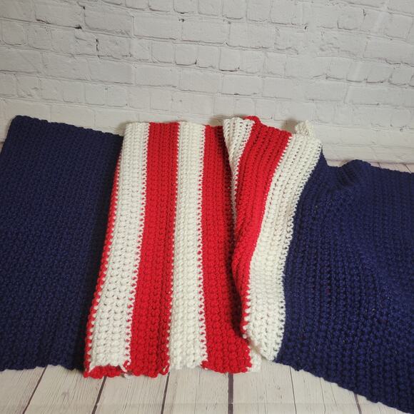 Handmade USA Crocheted Sofa Throw Shawl Wrap Lap Red/White/Blue American Flag - Picture 2 of 4